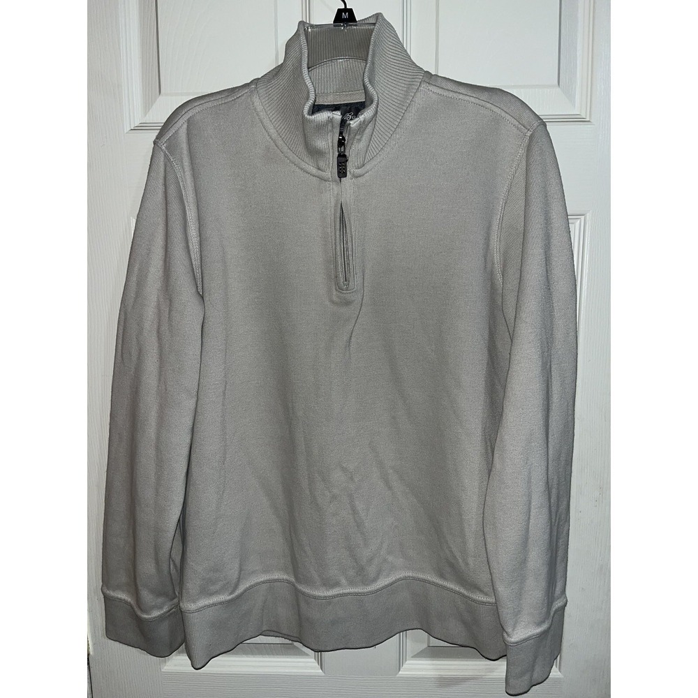 Eddie Bauer Sweater Men's Large‎ Cream  Quarter Zip Pull Over  Pocket Outdoor